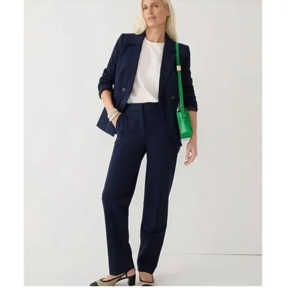 J Crew Bi Stretch Wool Navy Blue Pant Ankle Trouser Pockets Career Sz 4 NEW - Picture 1 of 14